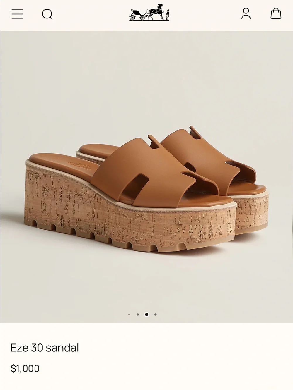 Hermes Tan Cork Platform Eze 30 Slide